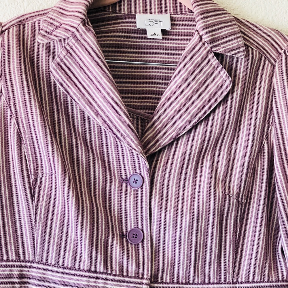 Ann Taylor Loft Striped Purple Cotton Blazer 4 - Picture 4 of 5
